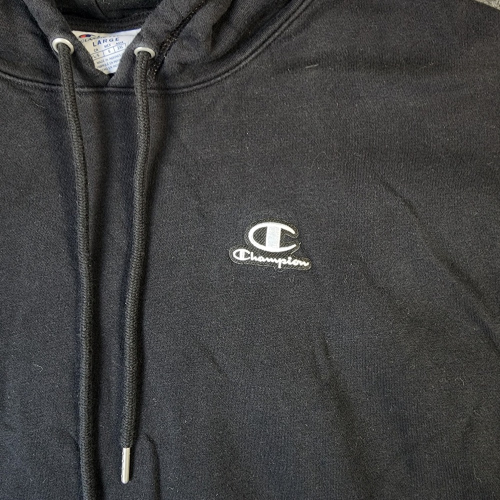 Champion Hoodie Men Large Black Classic Fleece Pullover Embroidered Logo - Picture 2 of 10
